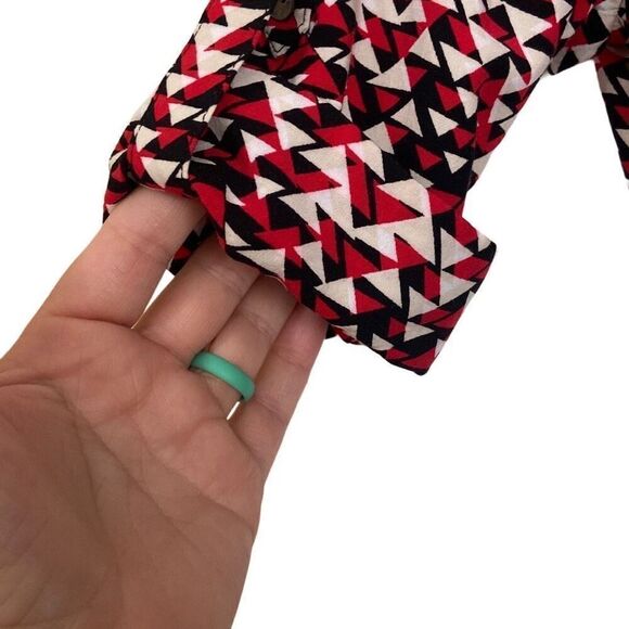 J. Jill Red Black White Geometric Button Front Shirt Dress Roll Tab Sleeves 2P - Picture 5 of 9
